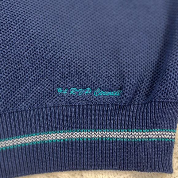 VTG NWT ISLE OF COTTON | Blue V-Neck Knit Cotton Sweater Made in USA | Men's - Picture 6 of 10